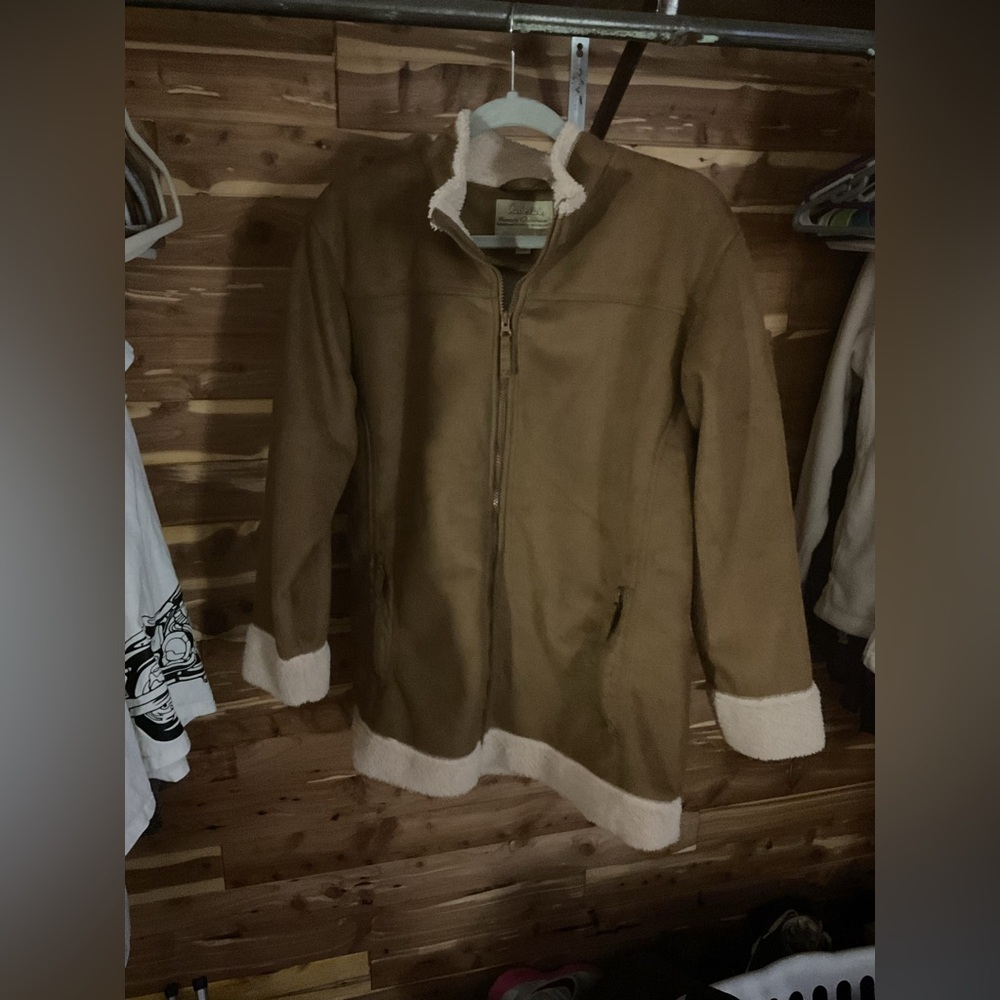 Cabelas Women's Outerwear Full Zip Up Fleece brown and beige coat size large